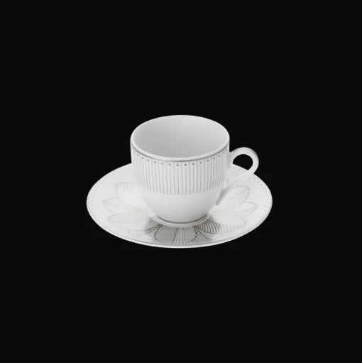2 Porcelain Coffee Cup and Saucers Platinum Finish
