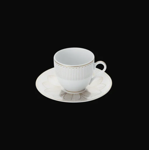 2 Porcelain Coffee Cup and Saucers Gold Finish