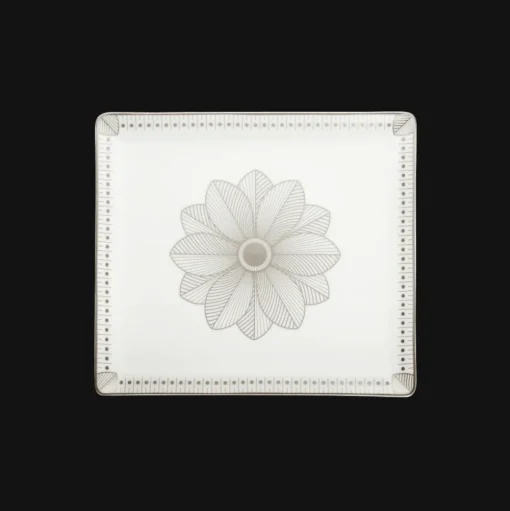 Rectangular Porcelain Tray Platinum Finish - 22 x 20 cm