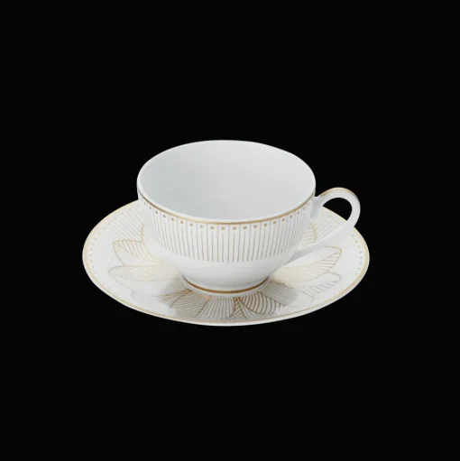 Set of 2 Porcelain Tea Cup and Saucers Gold Finish
