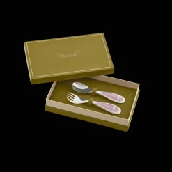Silver-Plated Baby Spoon & Fork Set - Rose Quartz